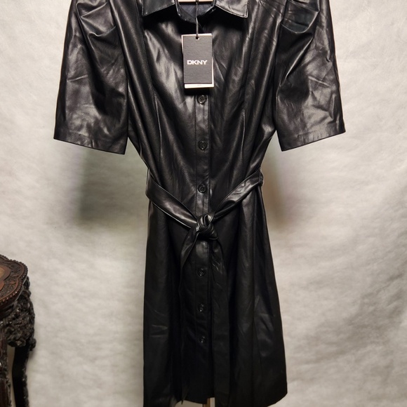 NWT DKNY Faux Leather Dress with Puffed Sleeves - Picture 7 of 12